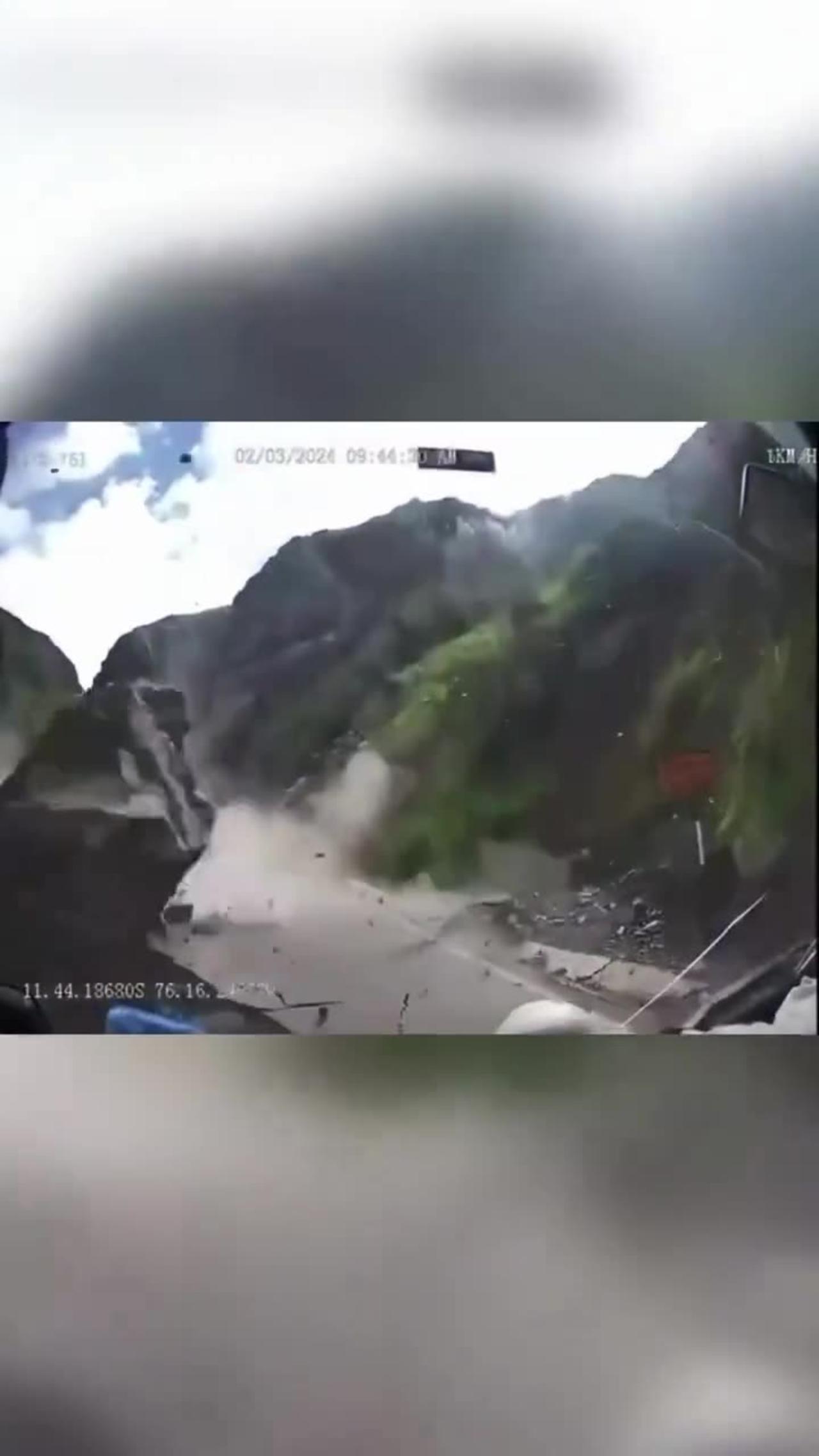 Boulders Obliterate Traffic After Falling Off A Cliff