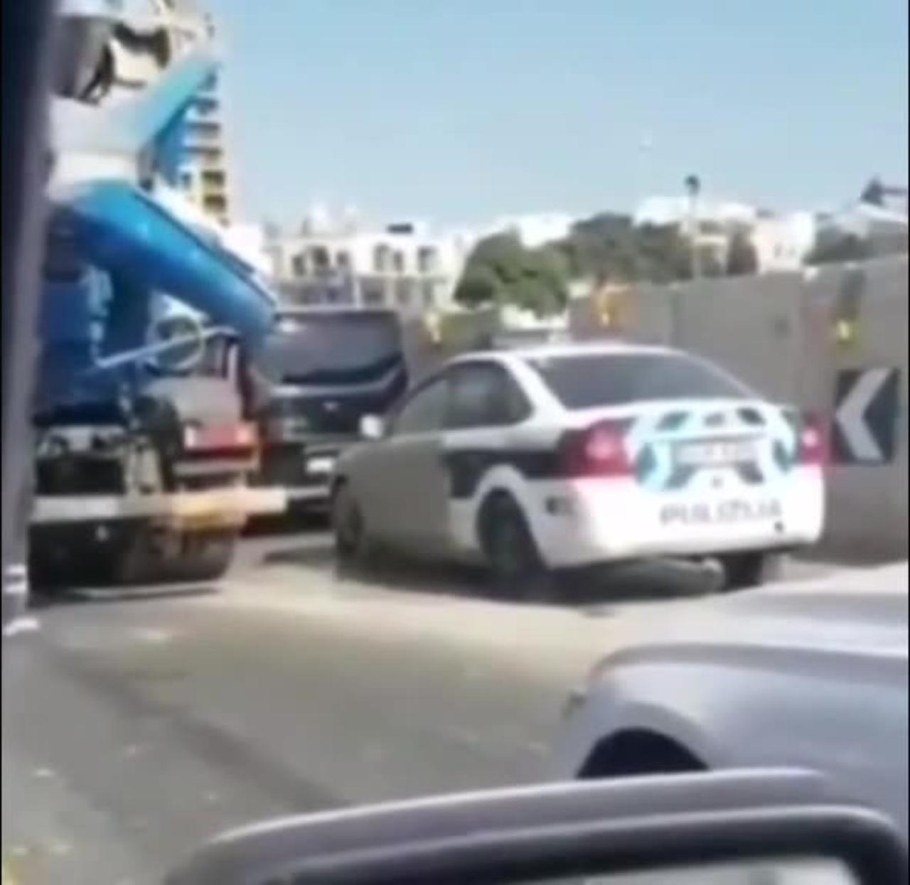 Concrete on a police car - Epic fail