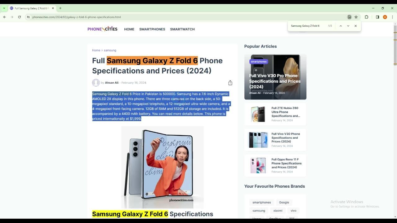Samsung Galaxy Z Fold 6 Phone Specifications