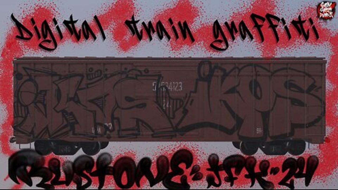 Digital graffiti letters on a 3d train canvas and graffiti tagging