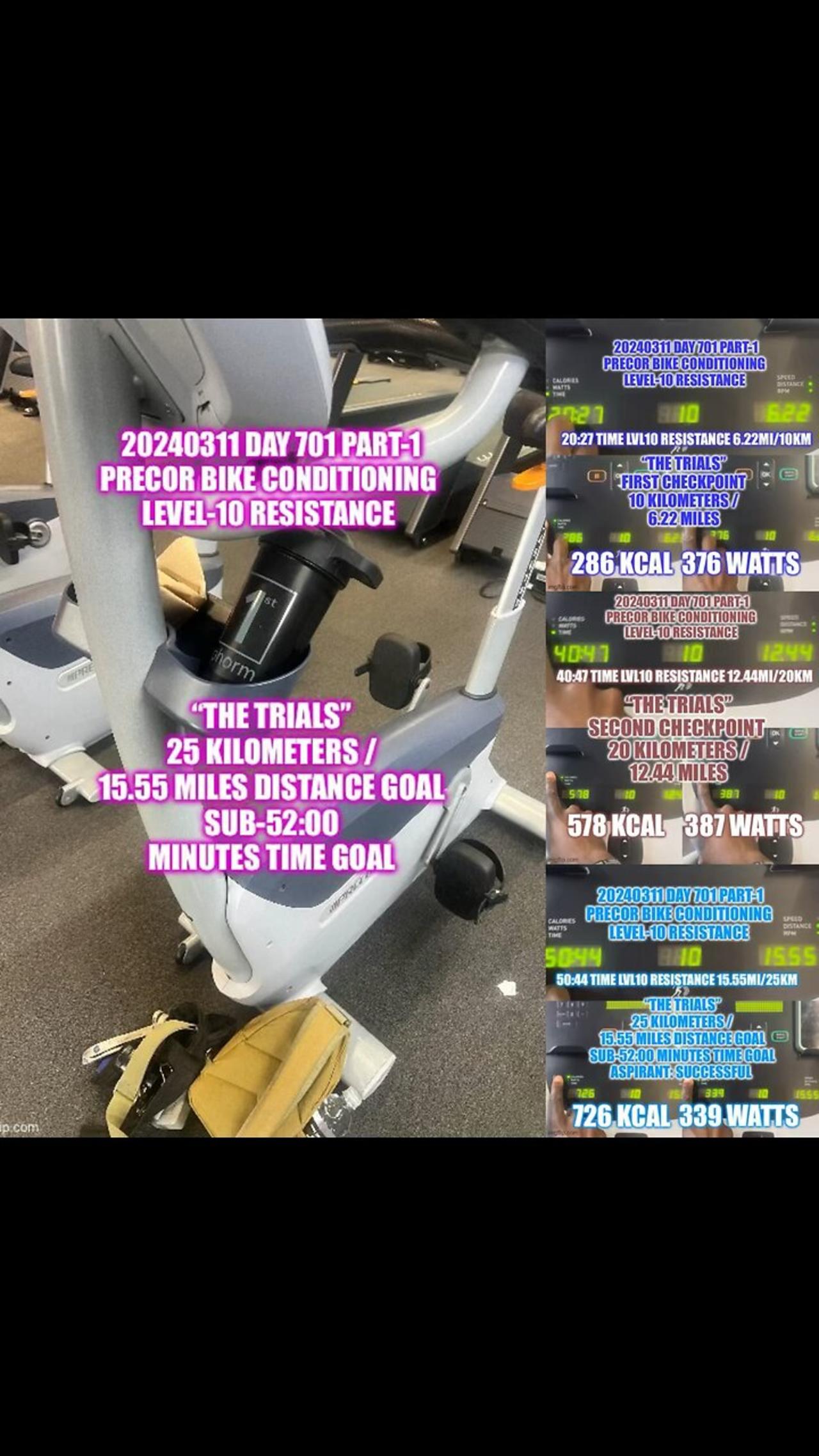 20240311 Day 701 Part-1 - Warmup, Precor Bike Conditioning & Toes to Bar