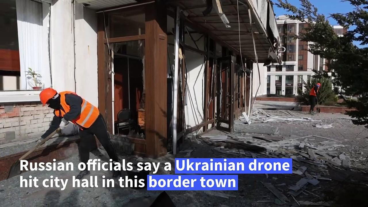 Aftermath of alleged drone attack on city hall of Russian border city