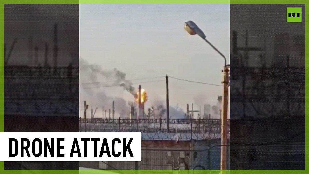 Russian oil plant ablaze after drone attack in Ryazan Region