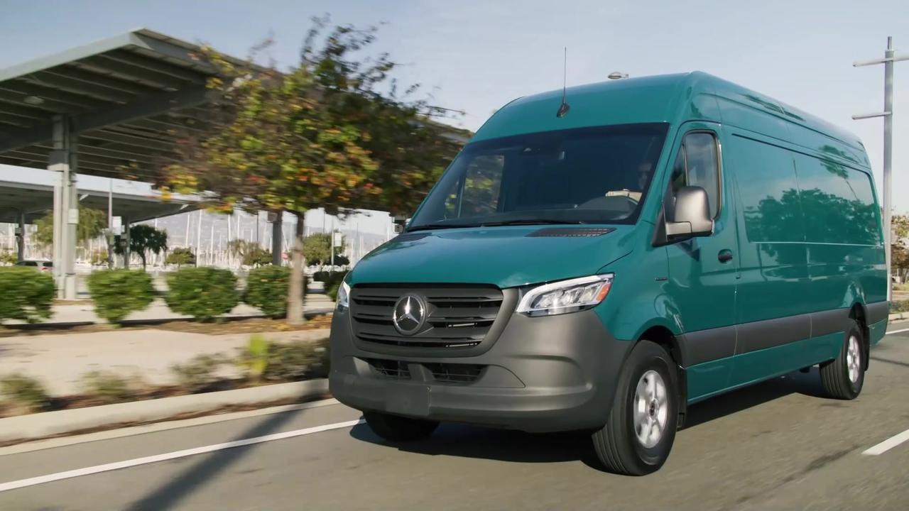 The all-new Mercedes-Benz eSprinter in Blue Driving Video