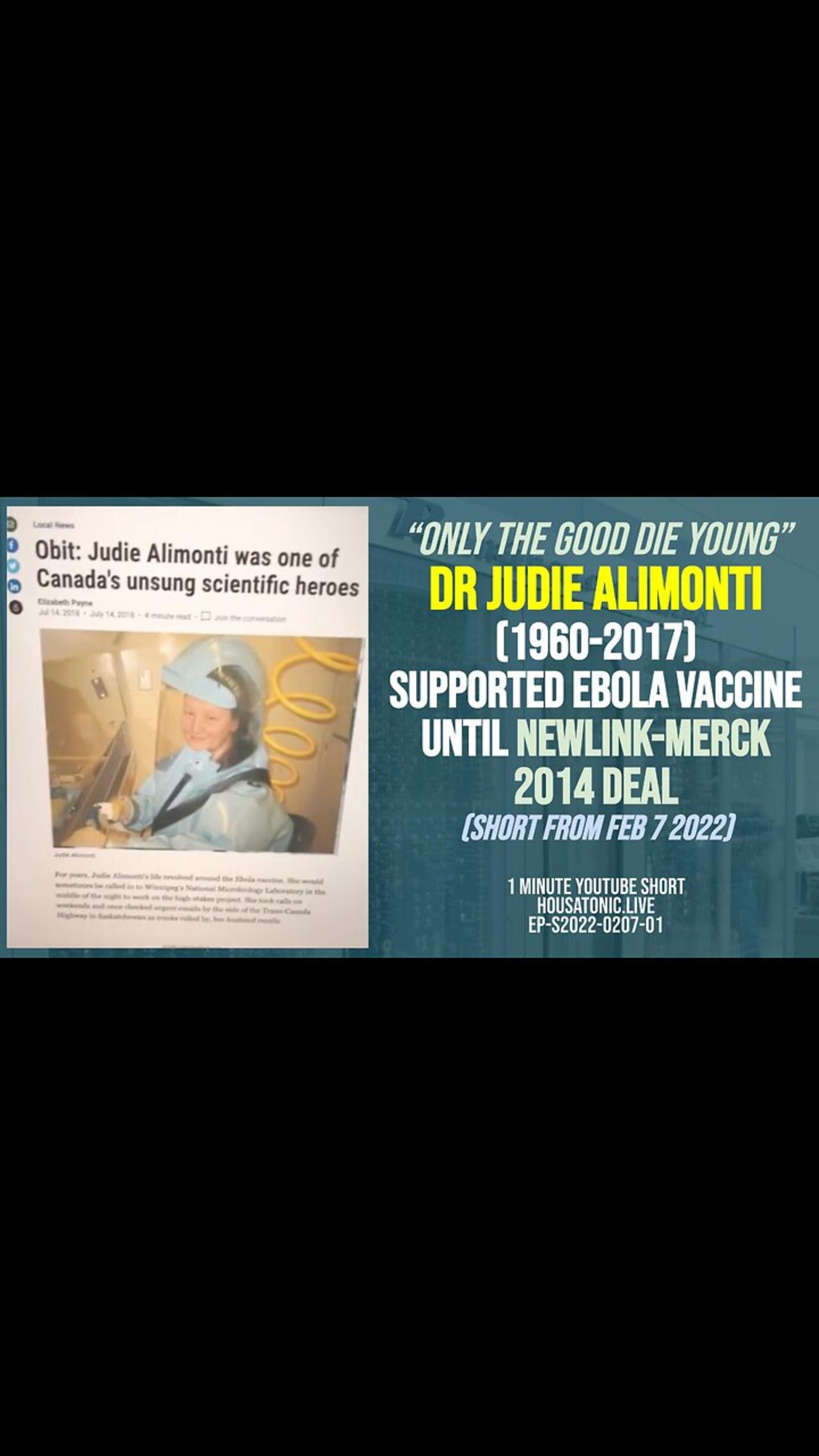 Good die young: Dr Judie Alimonti (1960-2017) supported Ebola vaccine until NewLink-Merck 2014 deal