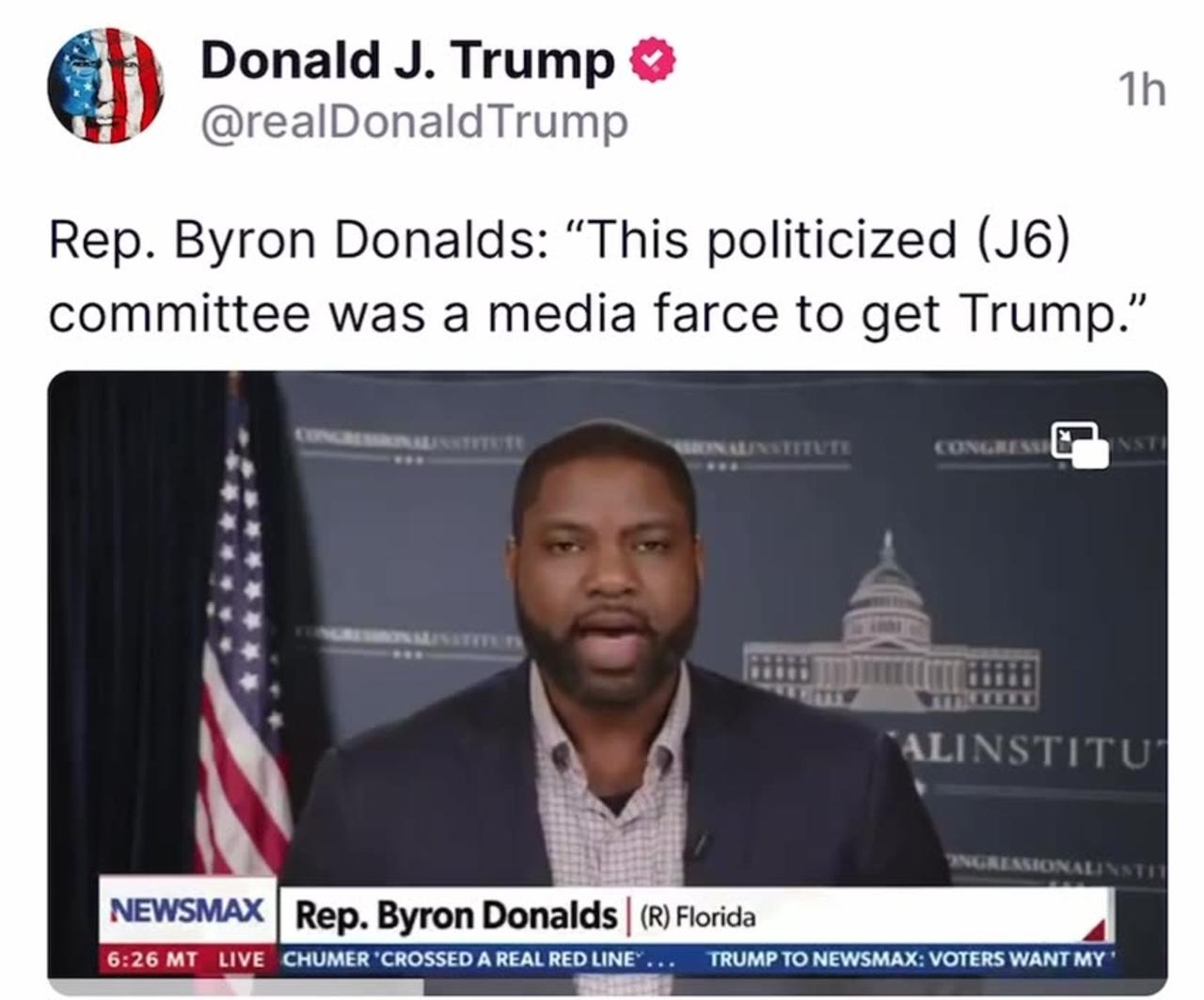 Rep. Byron Donalds: "This Politicized (J6) Committee Was A Media Farce To Get Trump"