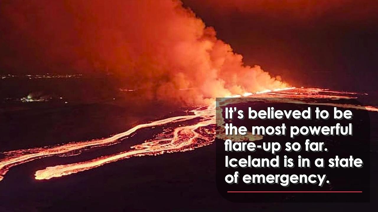 Watch powerful volcano in Iceland erupt for fourth time in months