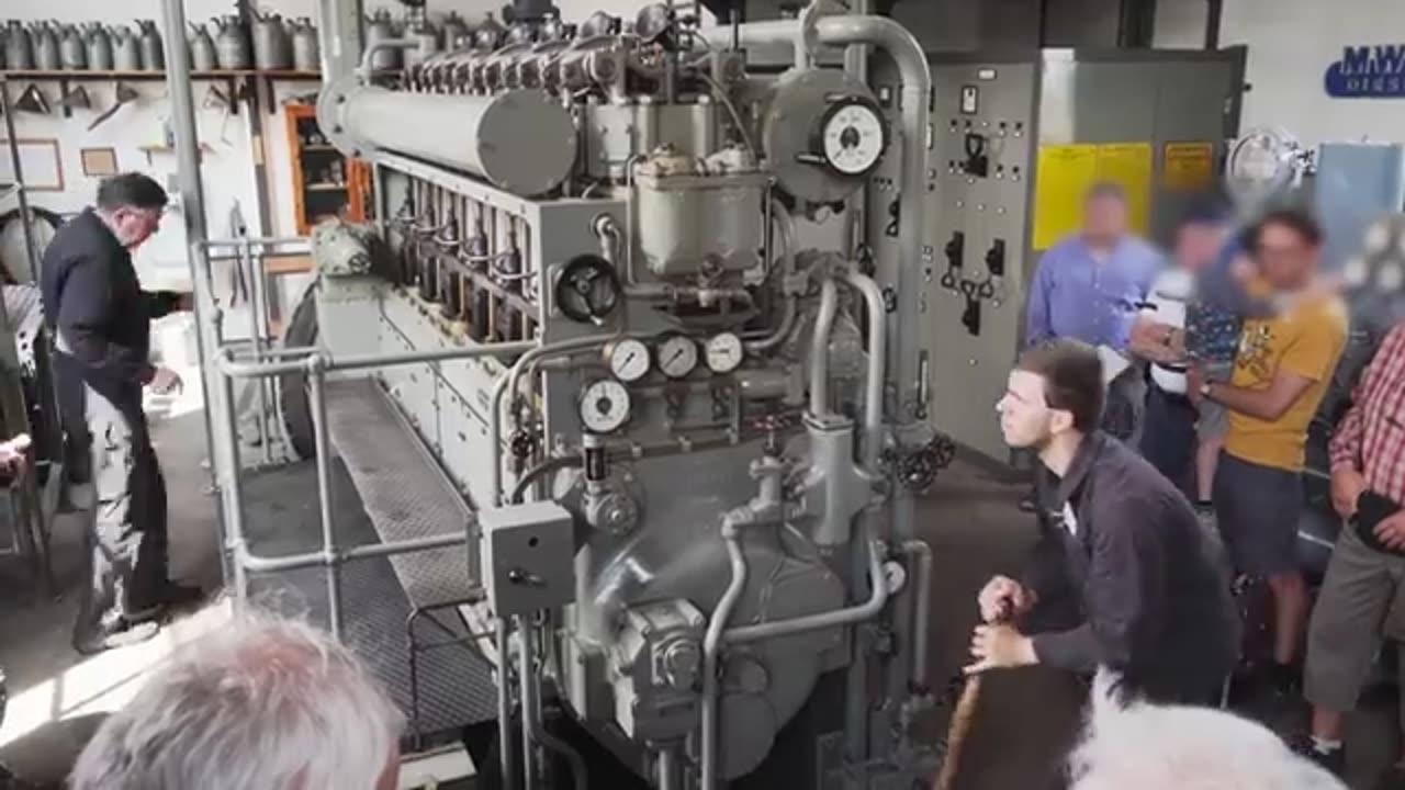Start Up of a WW2 Submarine Diesel Engine of a German U-Boat