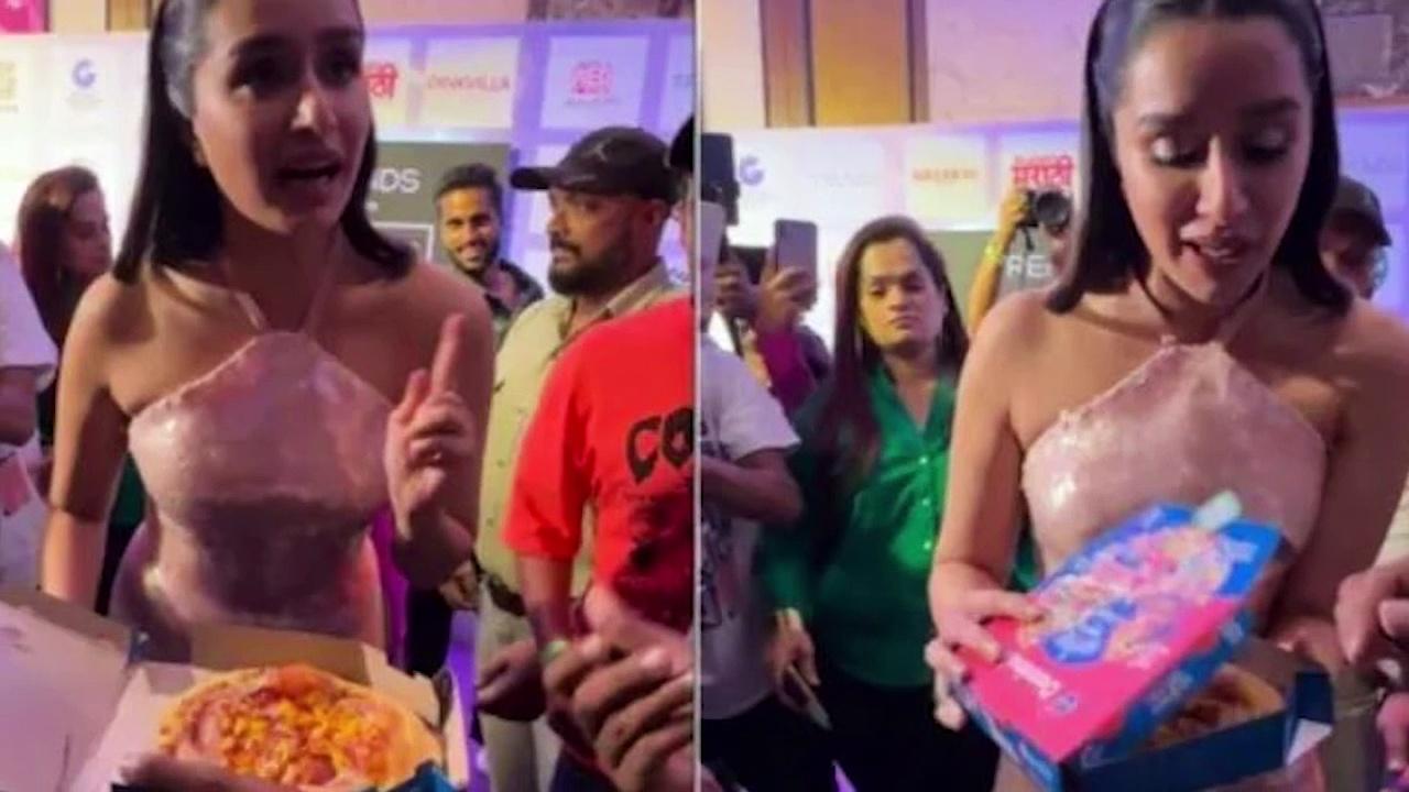 Shraddha Kapoor looks like a Barbie in a peach shimmery gown, asks for pizza from Paps!
