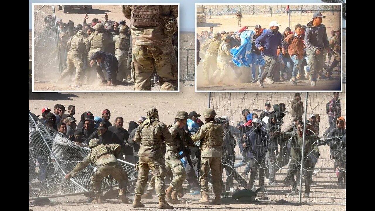 Illegals invaders bum rush the border, break through razor wire!