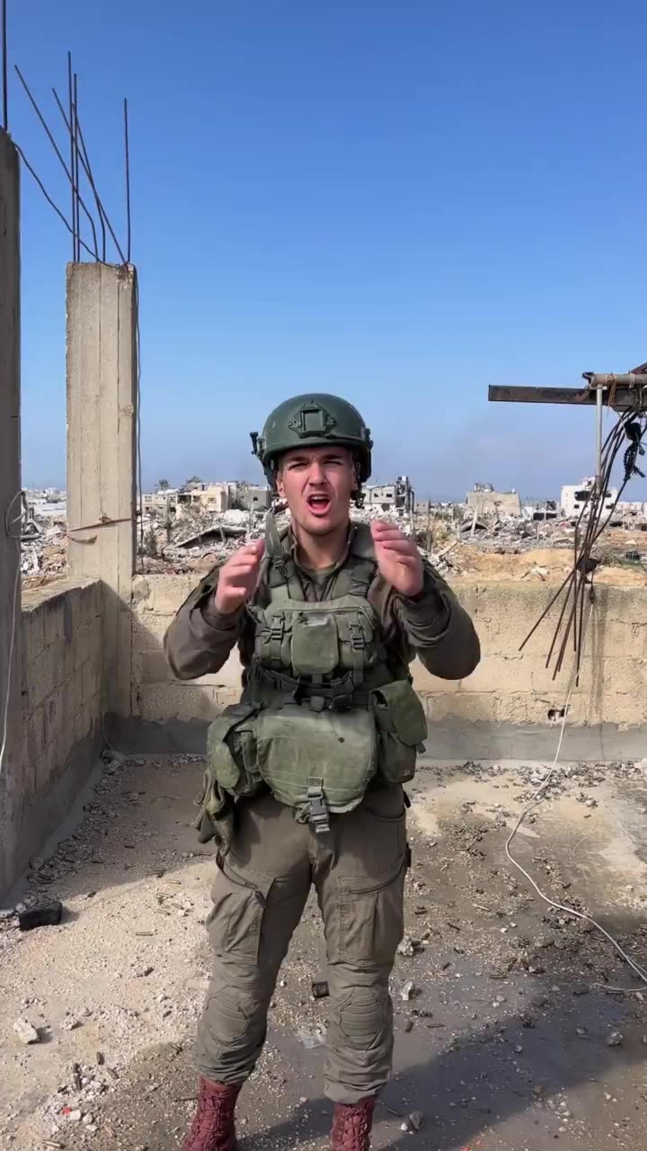 Israeli soldier filming himself and mocking Palestinians