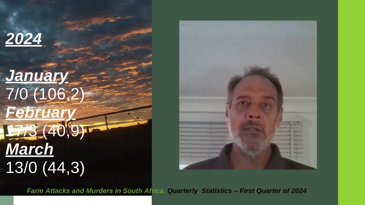 Farm Attacks and Murders in South Africa - Quarterly Statistics:  First Quarter 2024