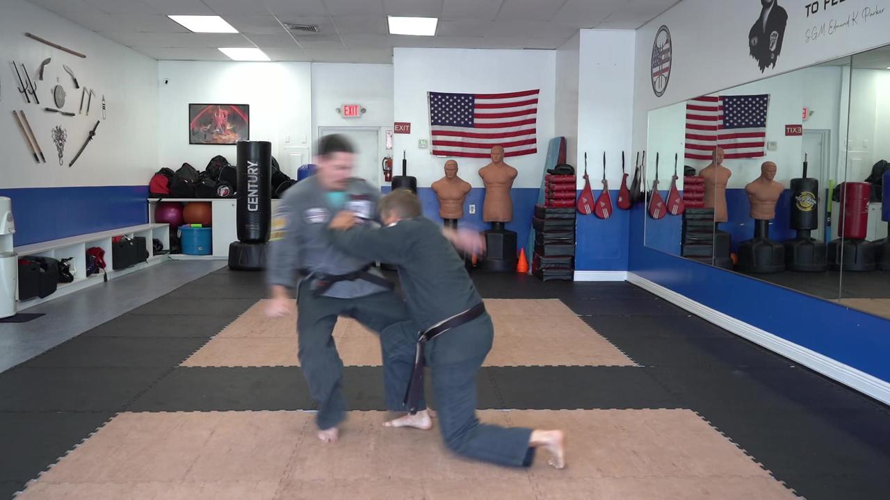 An example of the American Kenpo technique Bowing to Buddha