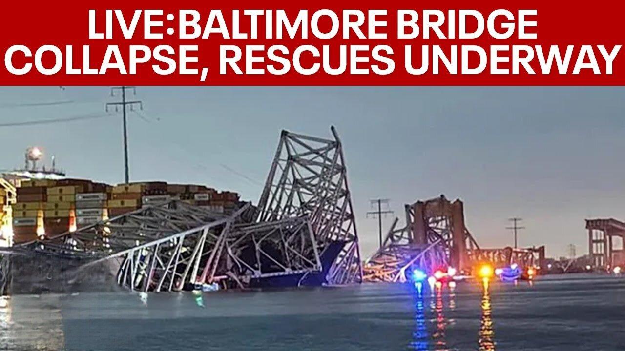 🔴LIVE: Baltimore Key bridge collapses after struck by ship, rescues underway