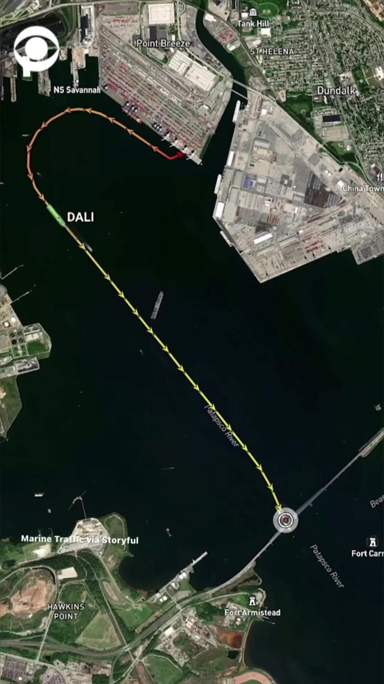This animation shows the movements of the Dali cargo ship before it collided