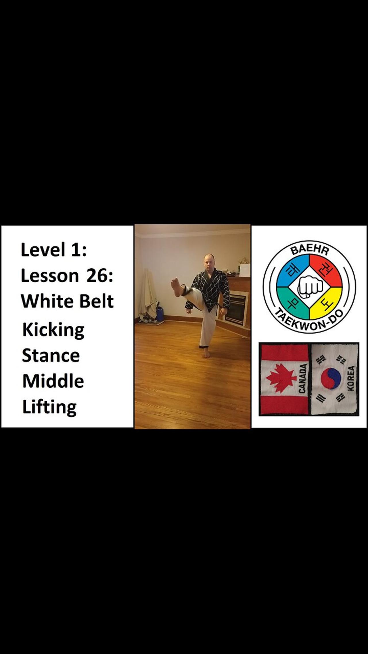 Baehr Taekwondo: 01-26: White Belt: Kicking Stance - Middle lifting