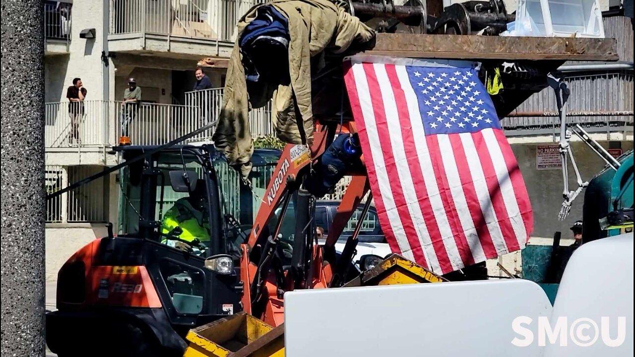 American Flag Trashed and Tiny Home Demolished in Cleanup Operation