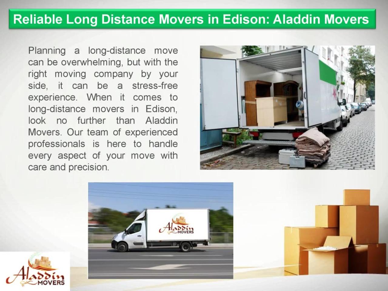 Reliable Long Distance Movers in Edison: Aladdin Movers