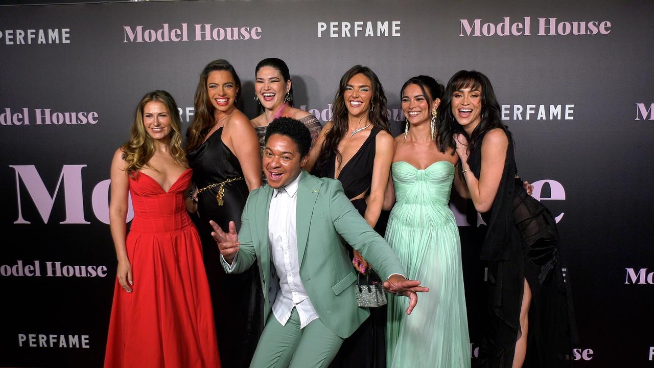 The cast of 'Model House' poses together at the premiere of the movie in Los Angeles