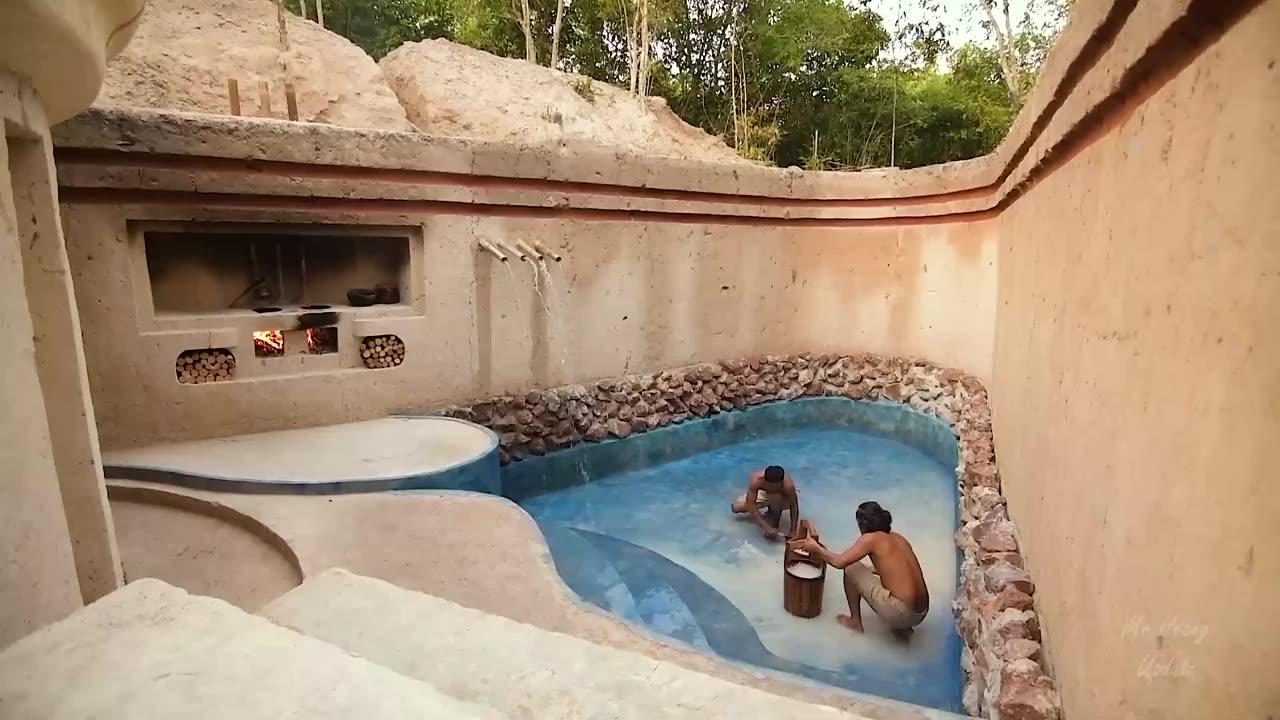 90 days of Building a Modern Underground Hut with a Grass Roof and a Swimming Pool