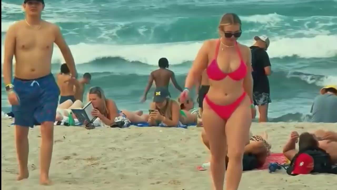 Miami Bikini Beach Walk 😍🔥 Miami Girls In Summer 🏝️ Miami Day Party