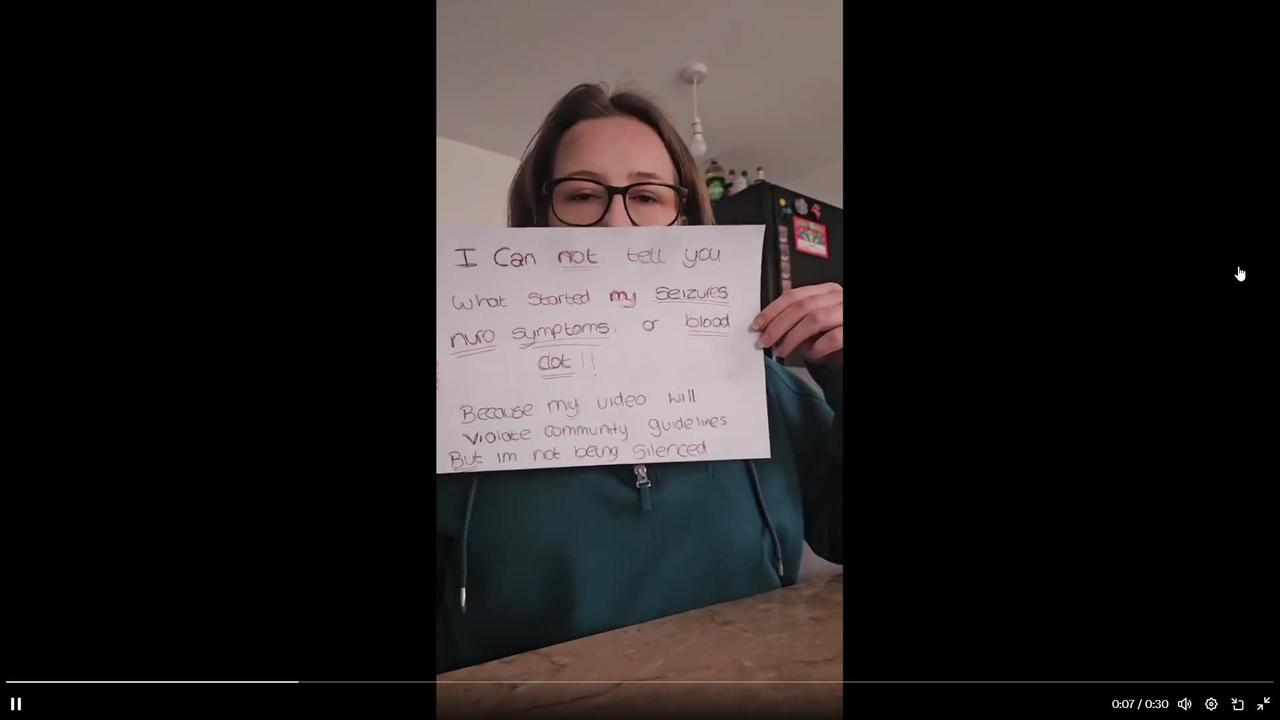Vax injured lady posts silent protest video, because Disgusting Tech Tyrants will Censor