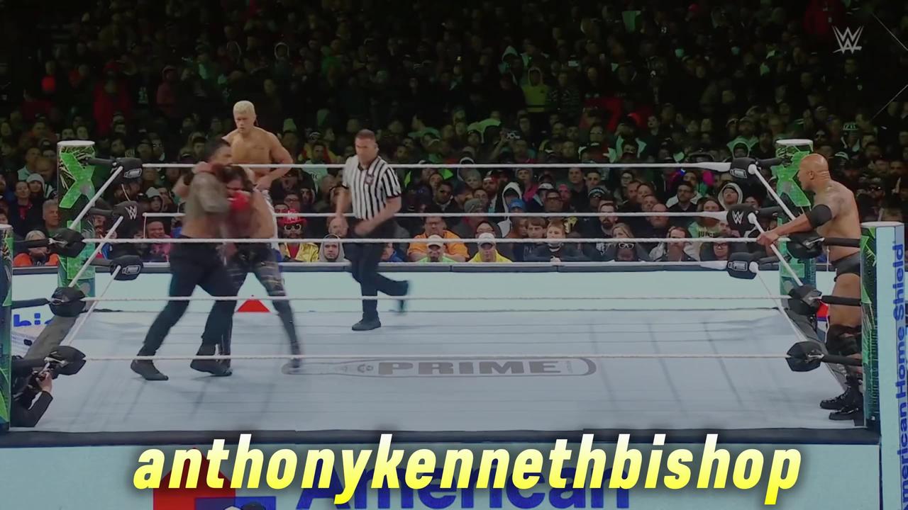 Cody Rhodes, Seth Rollins vs The Rock and Roman Reigns Wrestlemania XL Main Event Night 1.