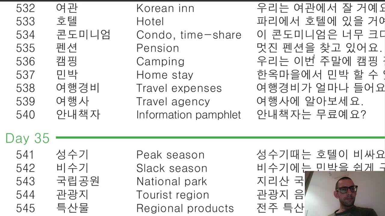 Korean Practice; first vocab sheet, "beginner", Part 4