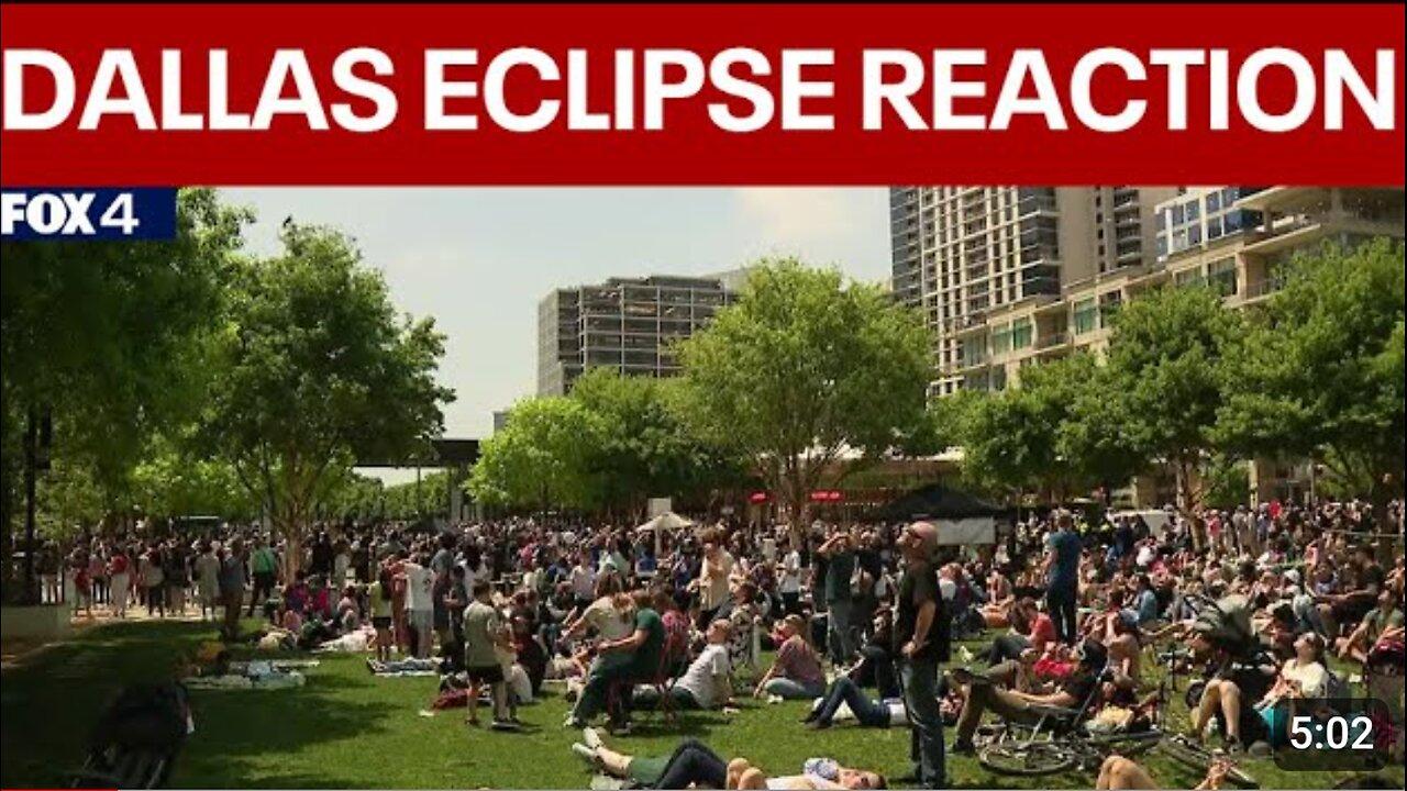 Solar Eclipse 2024: Crowd in Downtown Dallas reacts to totality