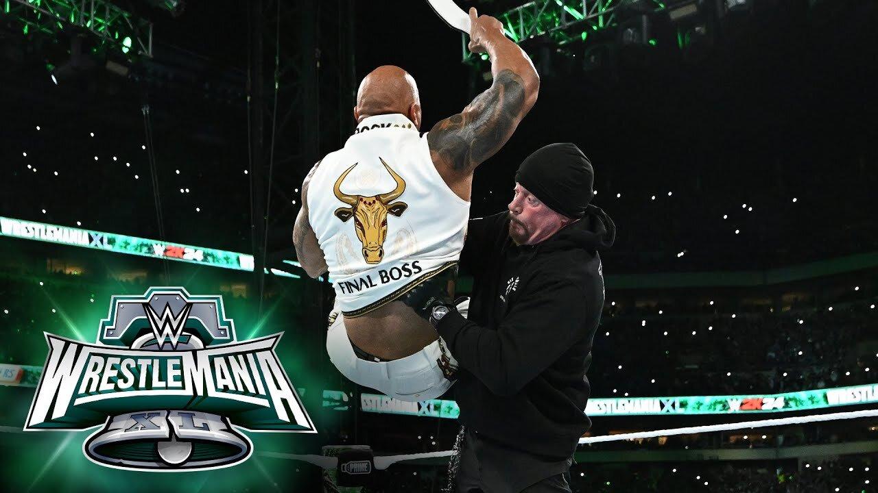 The Undertaker delivers an epic Chokeslam to The Rock: WrestleMania highlights