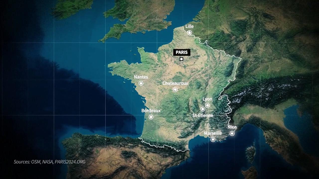 Paris 2024 Games: animated map of competition sites in France
