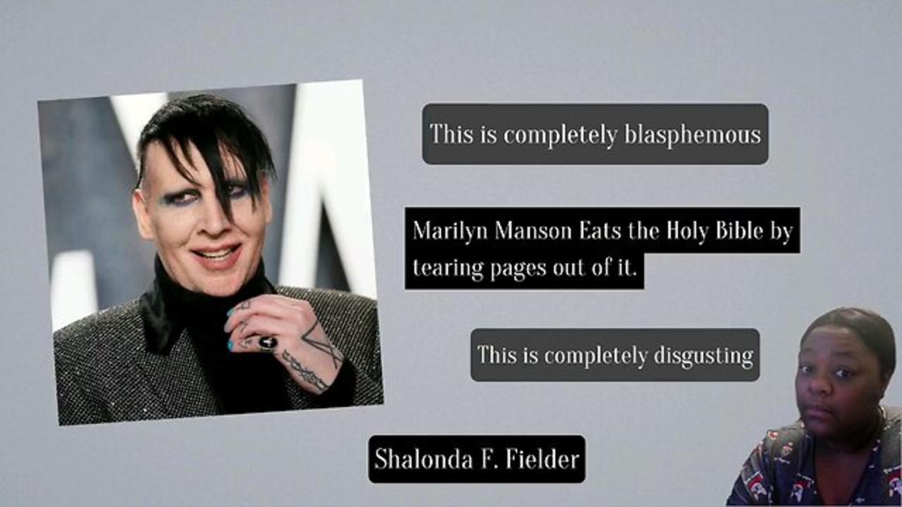 Marilyn Manson Eats the Holy Bible by tearing pages out of it.