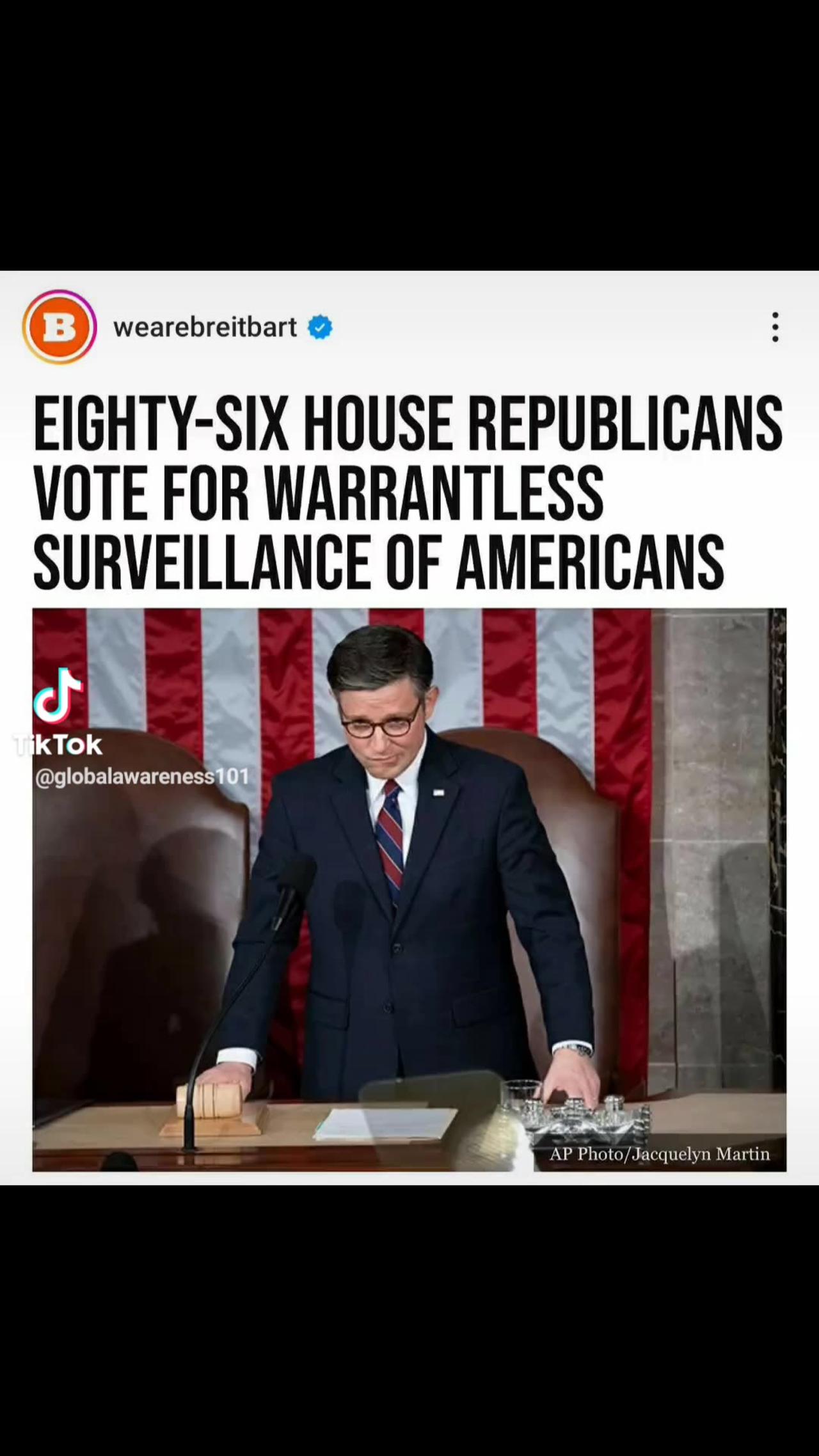 86 House Republicans Vote For Warrantless Surveillance Of Americans