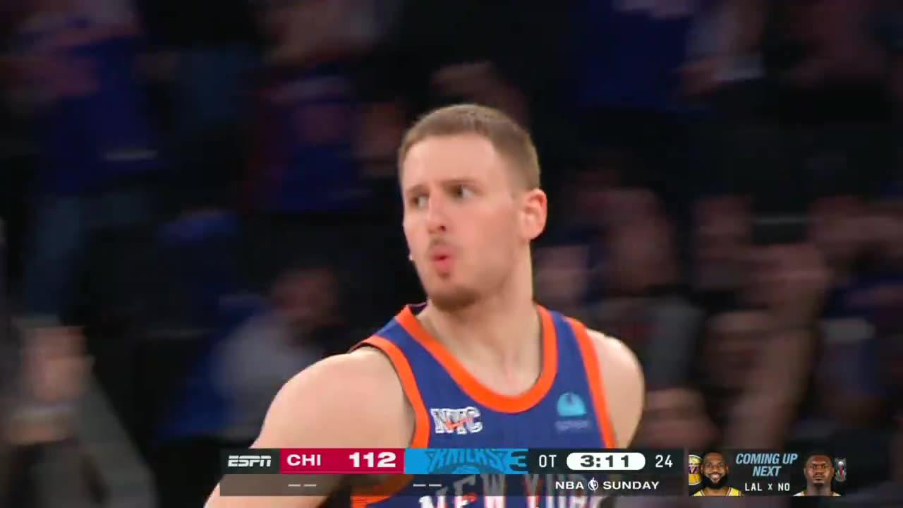 Donte DiVincenzo puts the Knicks ahead in overtime from beyond the arc!