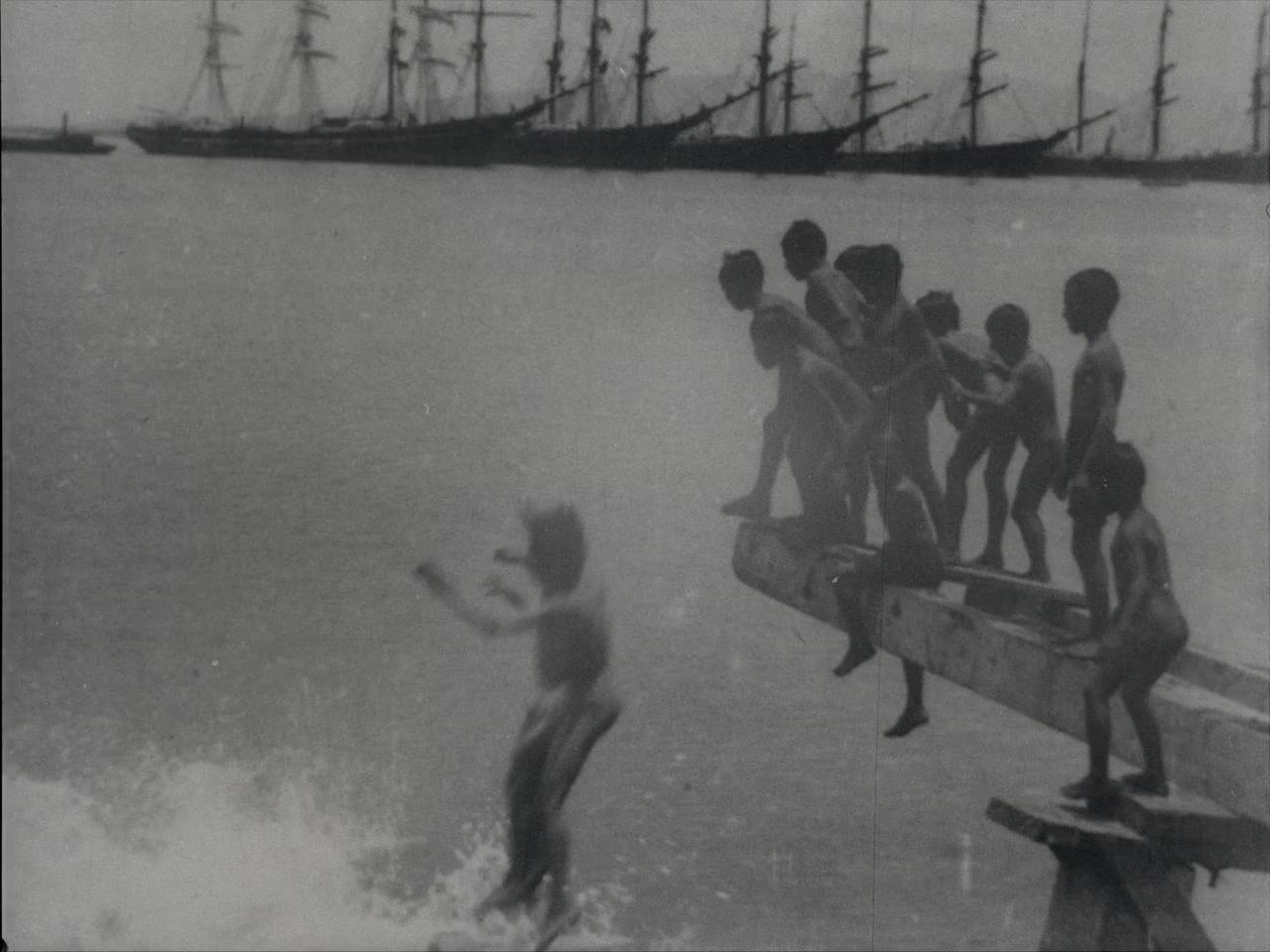 Boys Diving, Honolulu (1901 Original Black & White Film)
