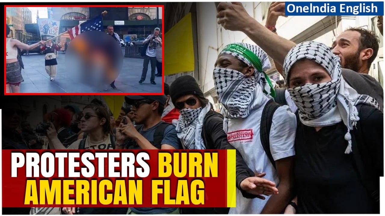Watch: Pro-Palestinian Protesters Burn American Flag in NYC Amid Israel-Iran Tensions |Oneindia News