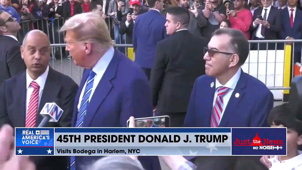 Trump speaks Harlem supporters then makes visit to Bodega.