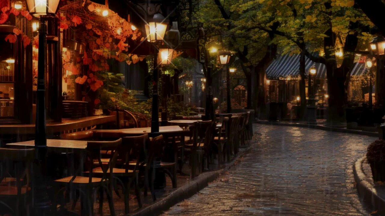 Relaxing Rainy Street Cafe With No Thunder