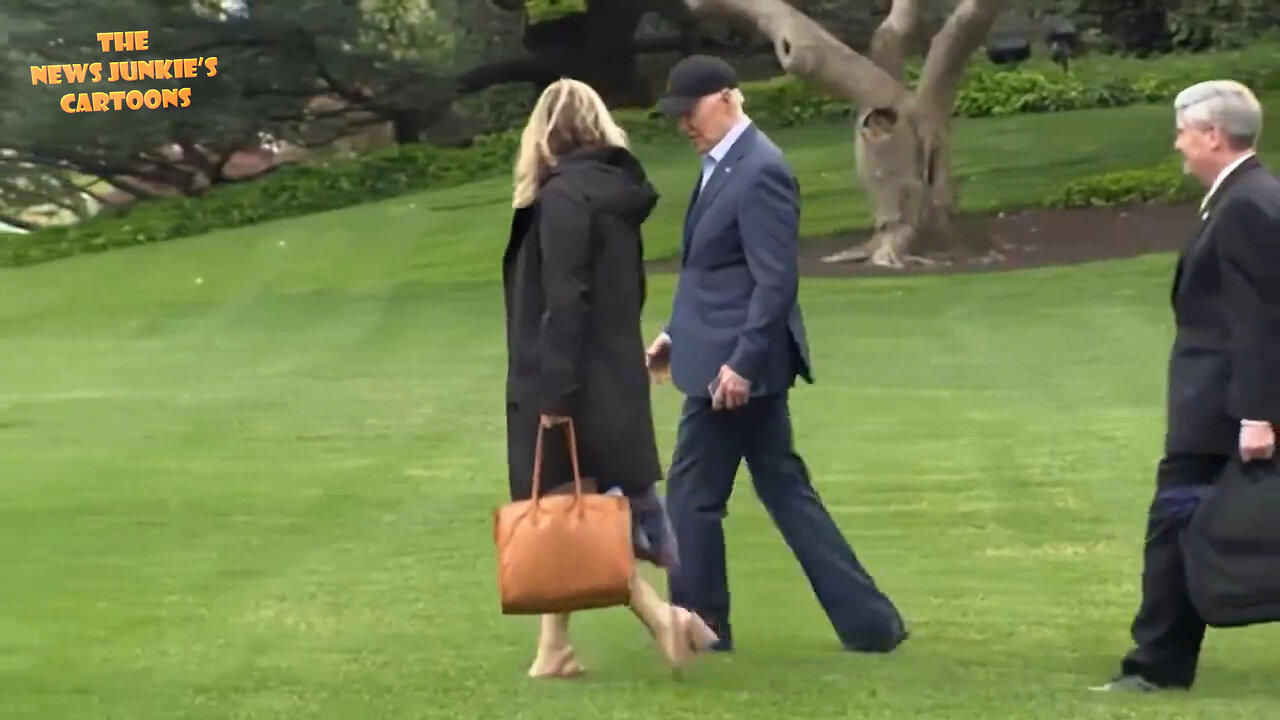 After being busy campaigning for himself and escorted by his handlers — Biden shuffles out of the White House en route to a we