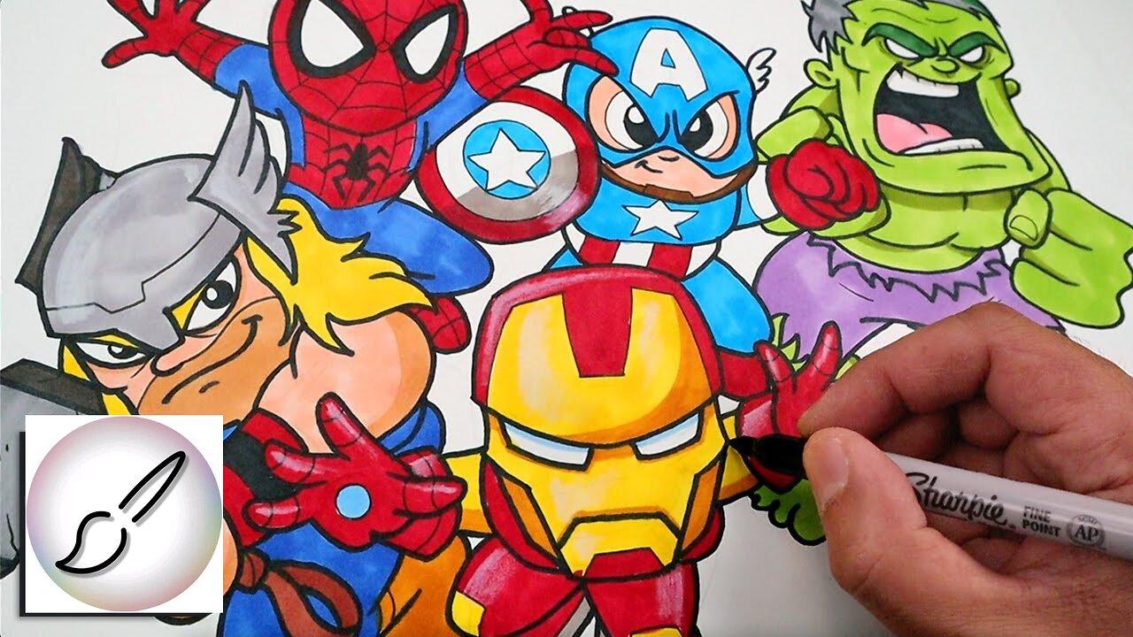 Drawing the AVENGERS _ Iron Man _ Thor _ Spider-Man _ Hulk _ Captain America