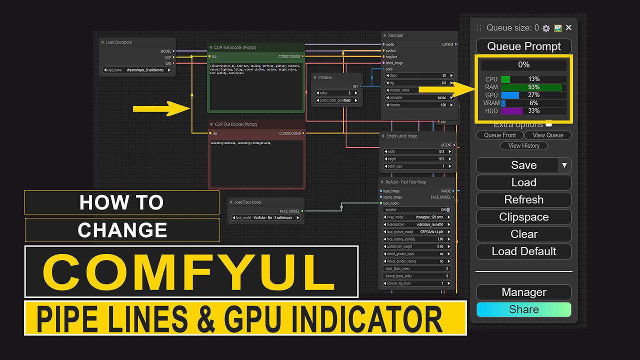 Straight Pipelines & CPU Usage Indicator in ComfyUI Workflow