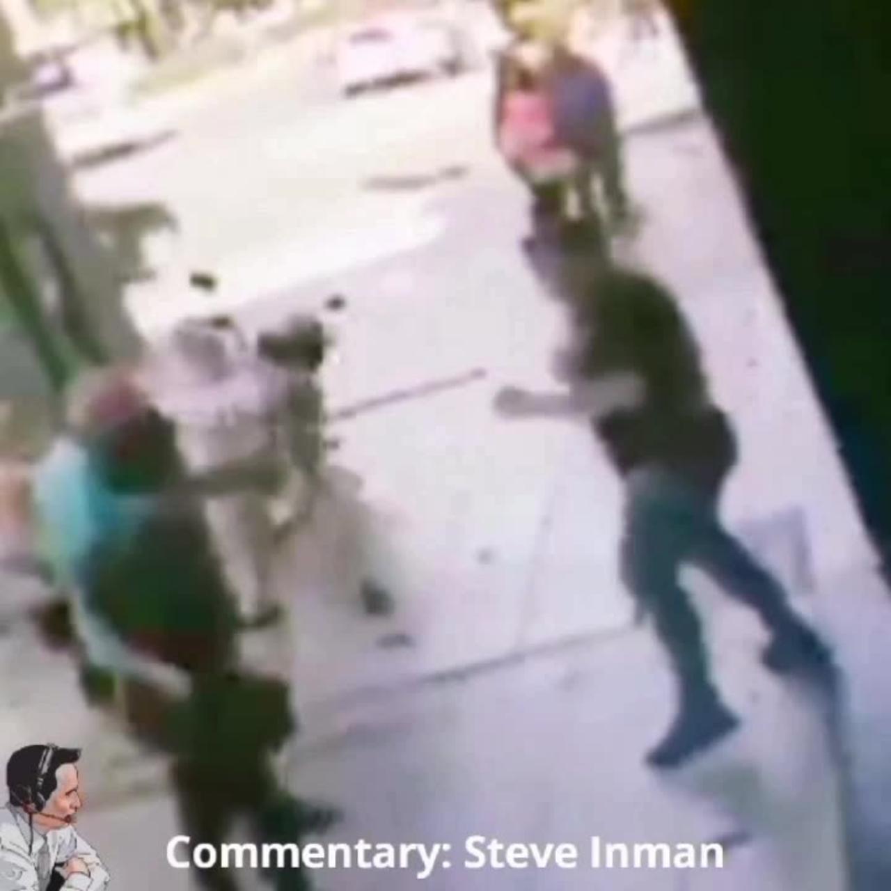Coward beats on an old man then takes a beating in return.
