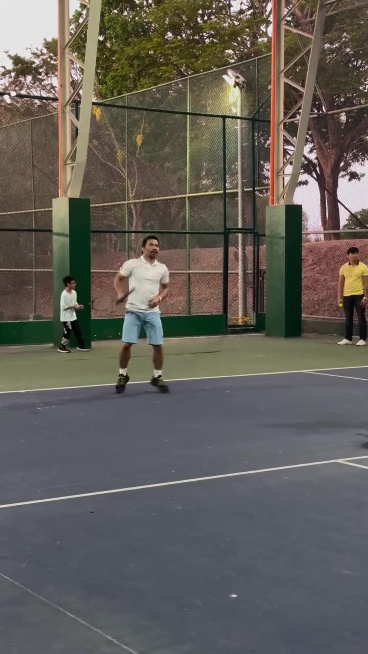 Manny Pacquiao learning tennis