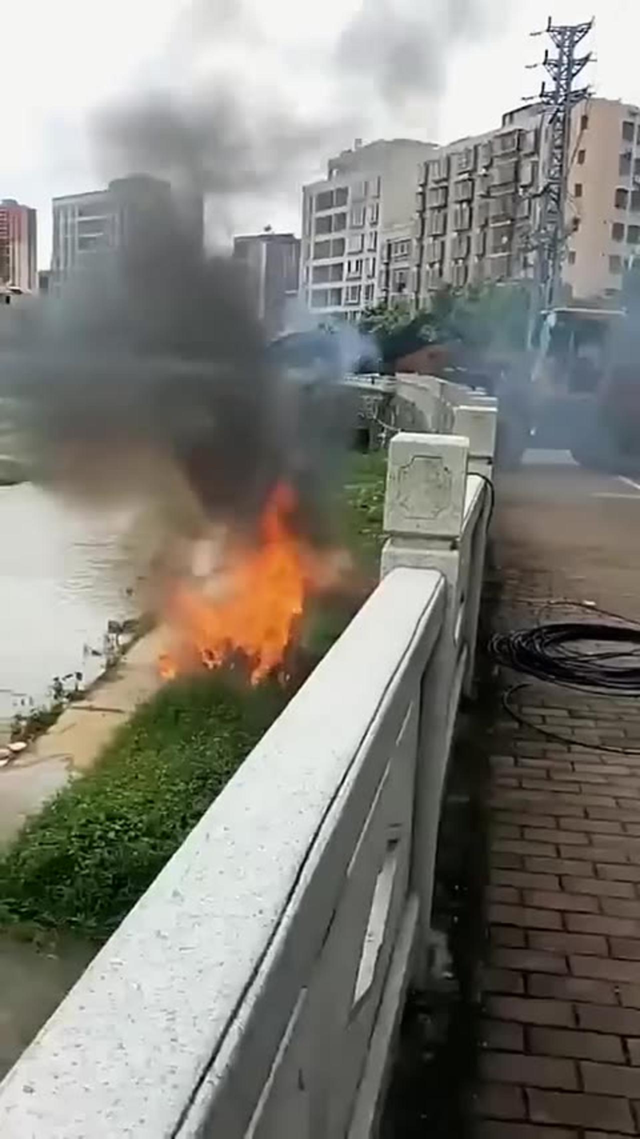 Electric car catches fire