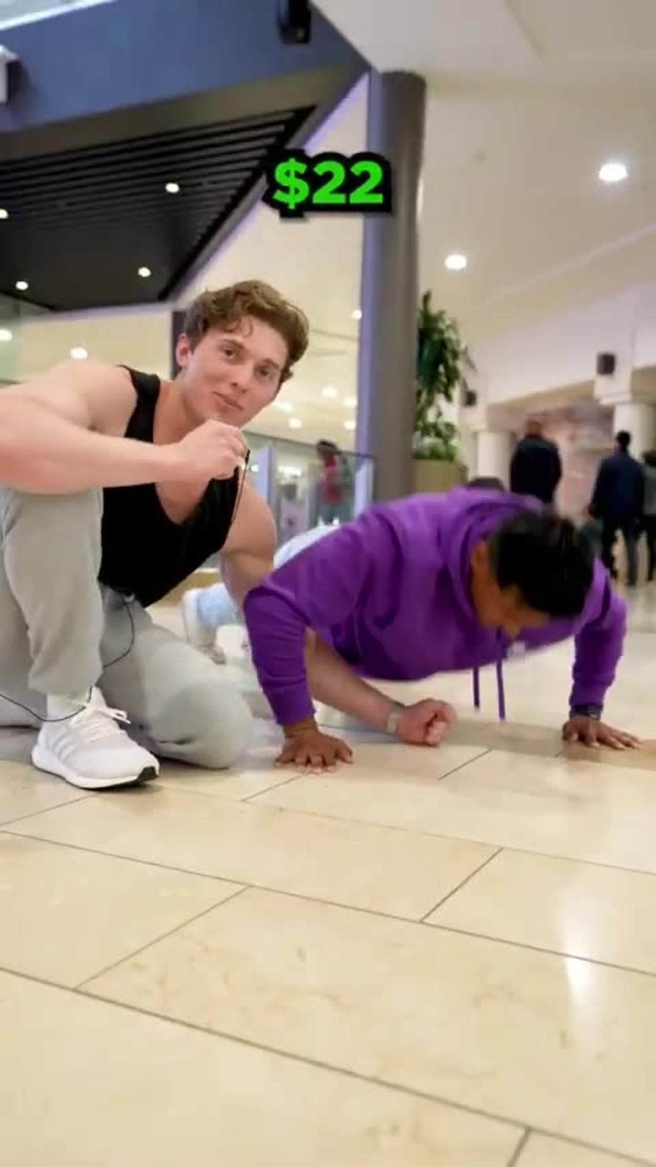 Every pushup this man does  equals to  1$