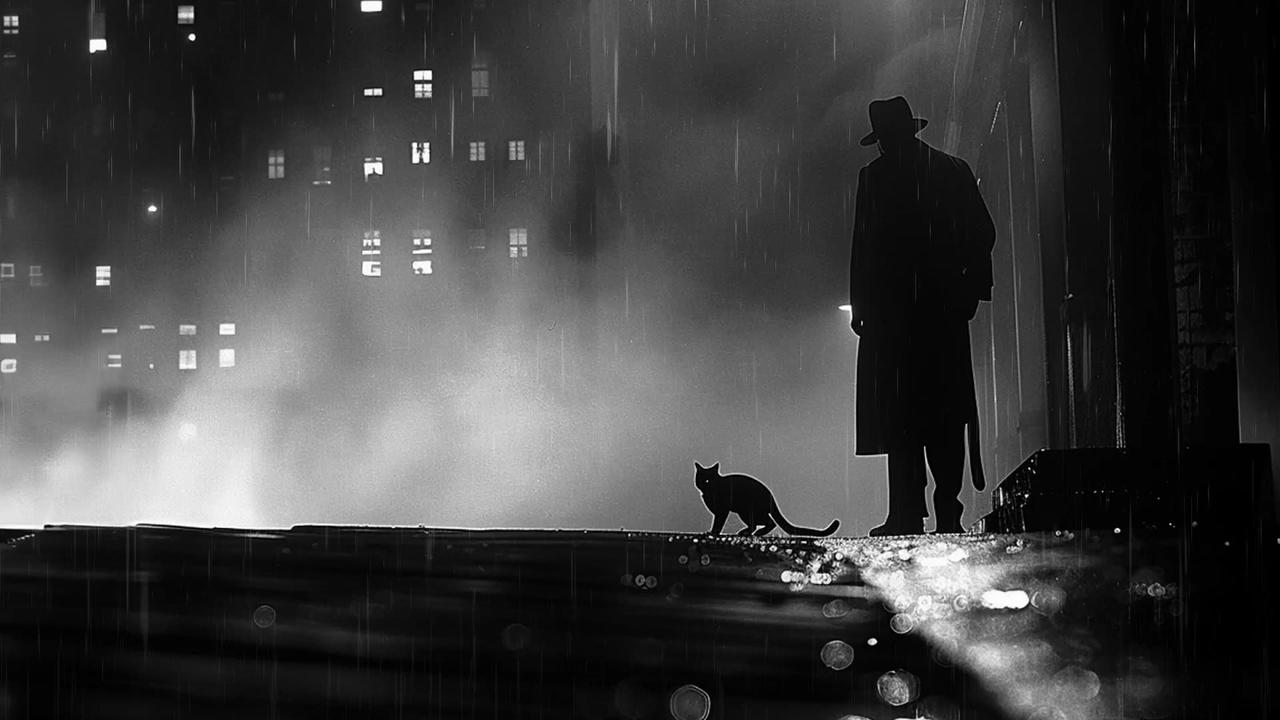 Midnight Prowl: Noir Detective and Cat in Rainy Alley 🌧️ 🐈‍⬛ | Asmr Animal Ambience 🌙  Relax