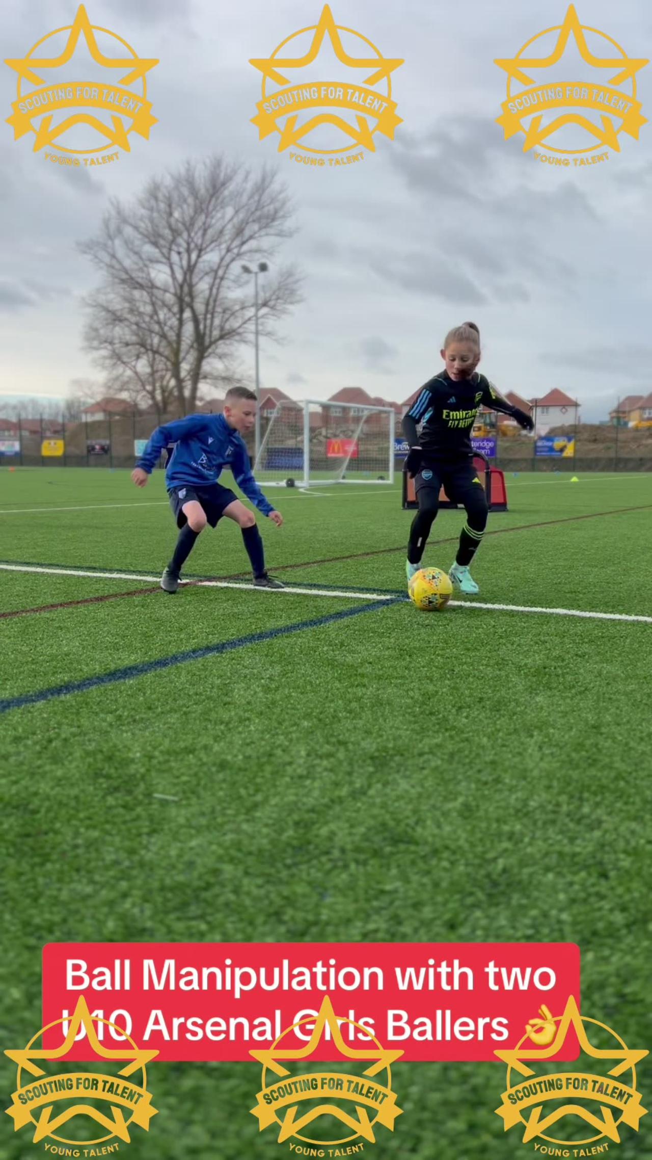 Ball manipulation with two U10 Arsenal Girl Ballers,