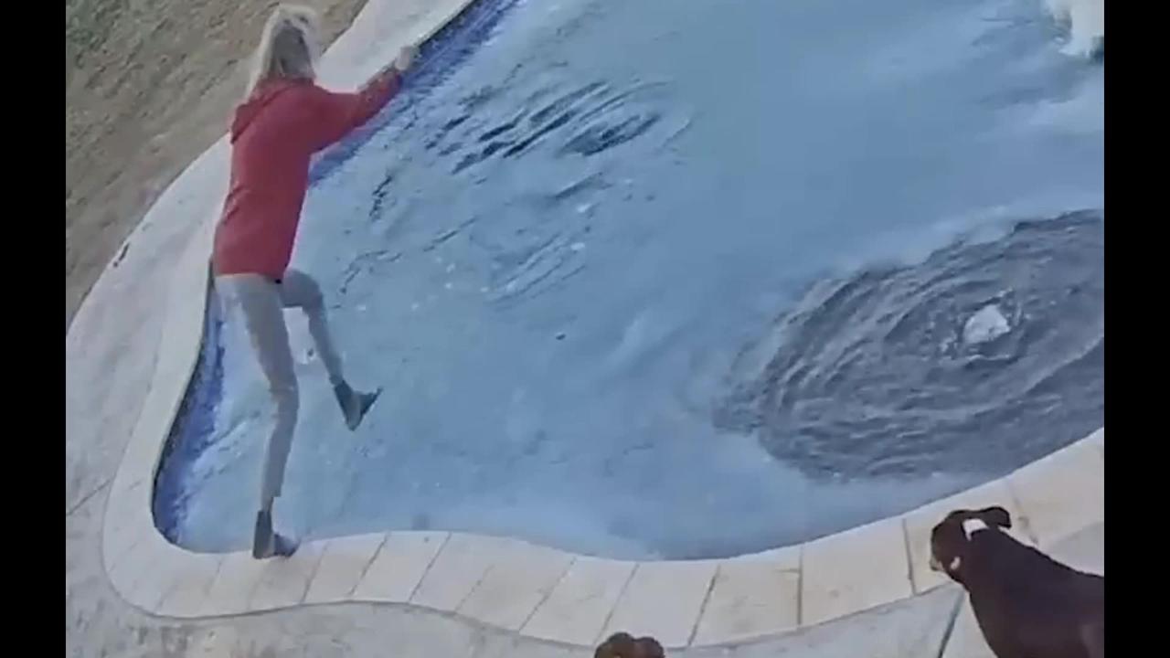 Woman Jumps in Frozen Pool to Save Her Puppy