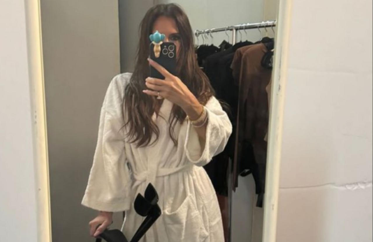 Victoria Beckham is still walking on crutches as she continues to recover from a broken foot