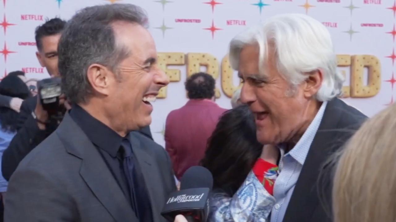 Jay Leno Crashes Jerry Seinfeld's Interview at 'Unfrosted' Premiere: 'I'm Really Proud of Him' | THR Vdieo
